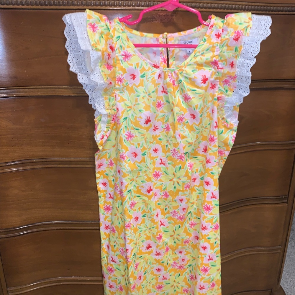 Crown and Ivy Kids- Yellow and Pink Dress with lace detail